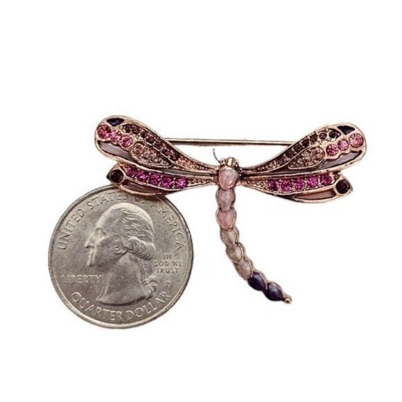 Liz Claiborne Pink Purple Rhinestone Dragonfly Brooch Pin, Signed L309 - Picture 6 of 8